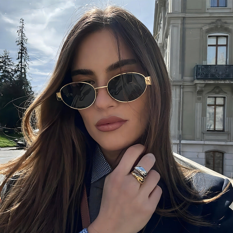Gold Retro Oval Sunglasses