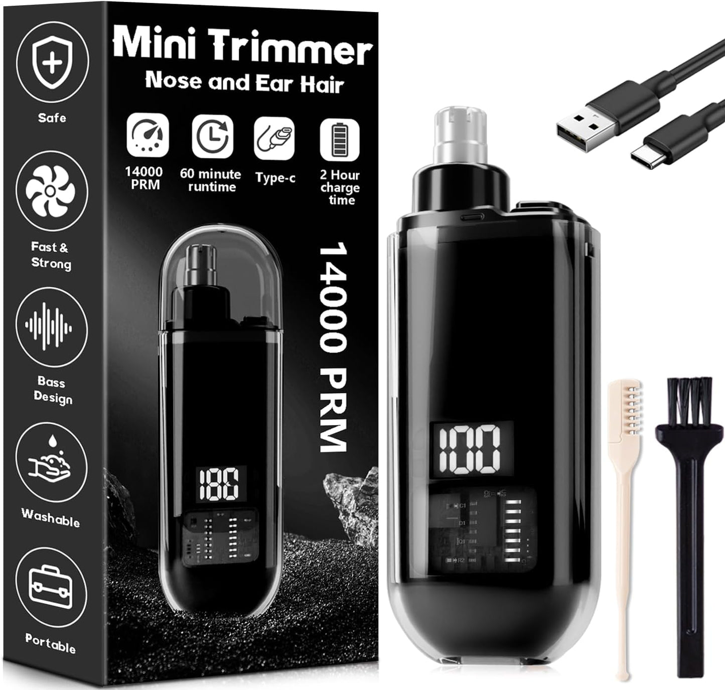 Electric Ear & Nose Hair Trimmer | Digital Display
