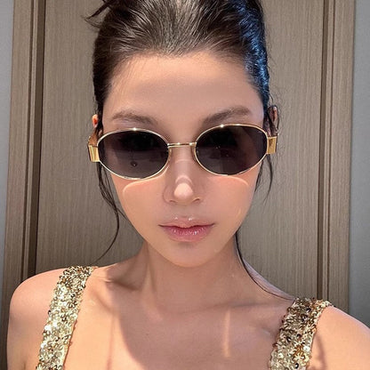 Gold Retro Oval Sunglasses