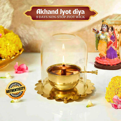 Akhand Diya Lamp with Adjustable wick & Glass